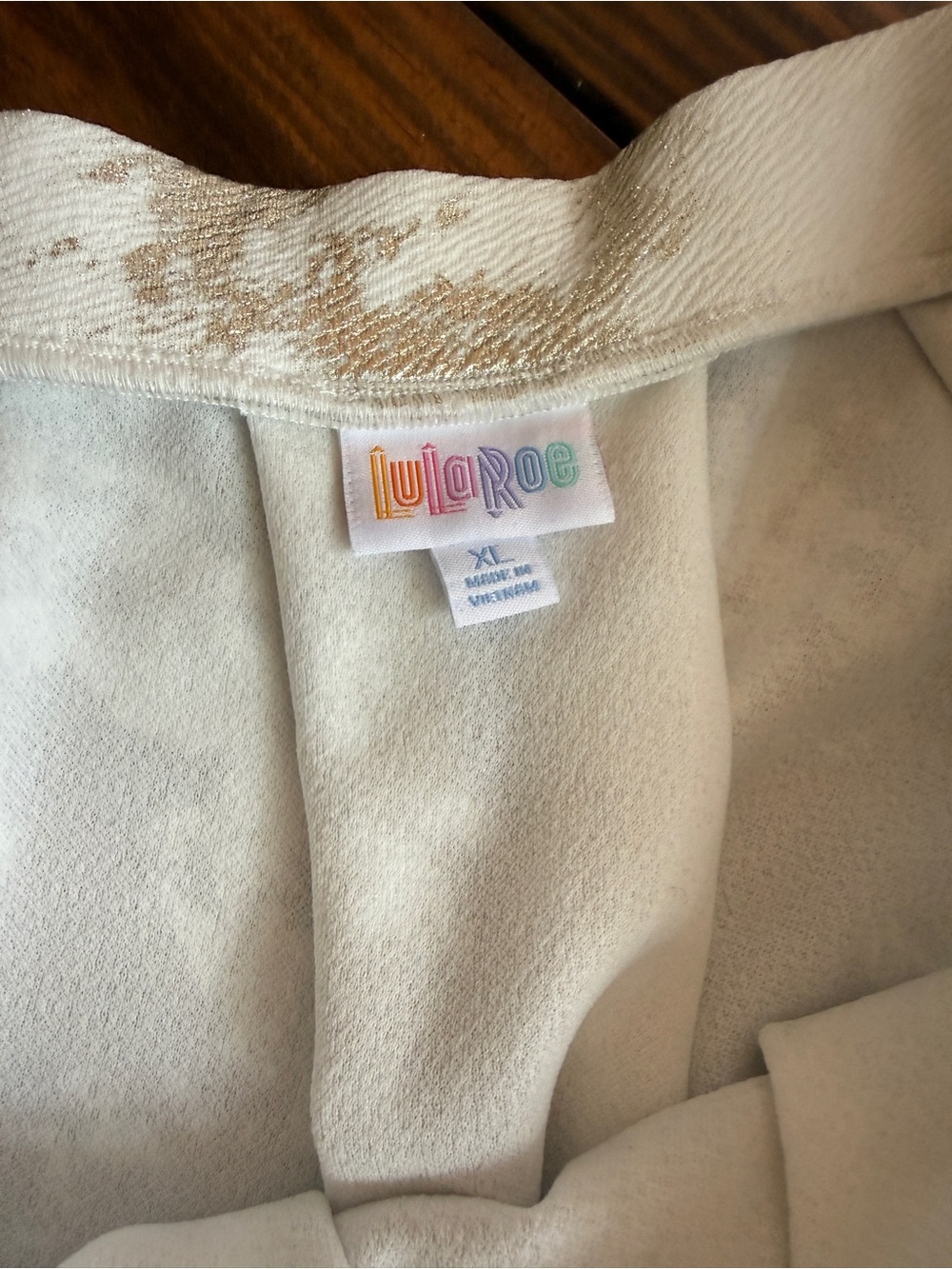 LuLaRoe White and Gold Metallic A-Line Skirt - Picture 3 of 3